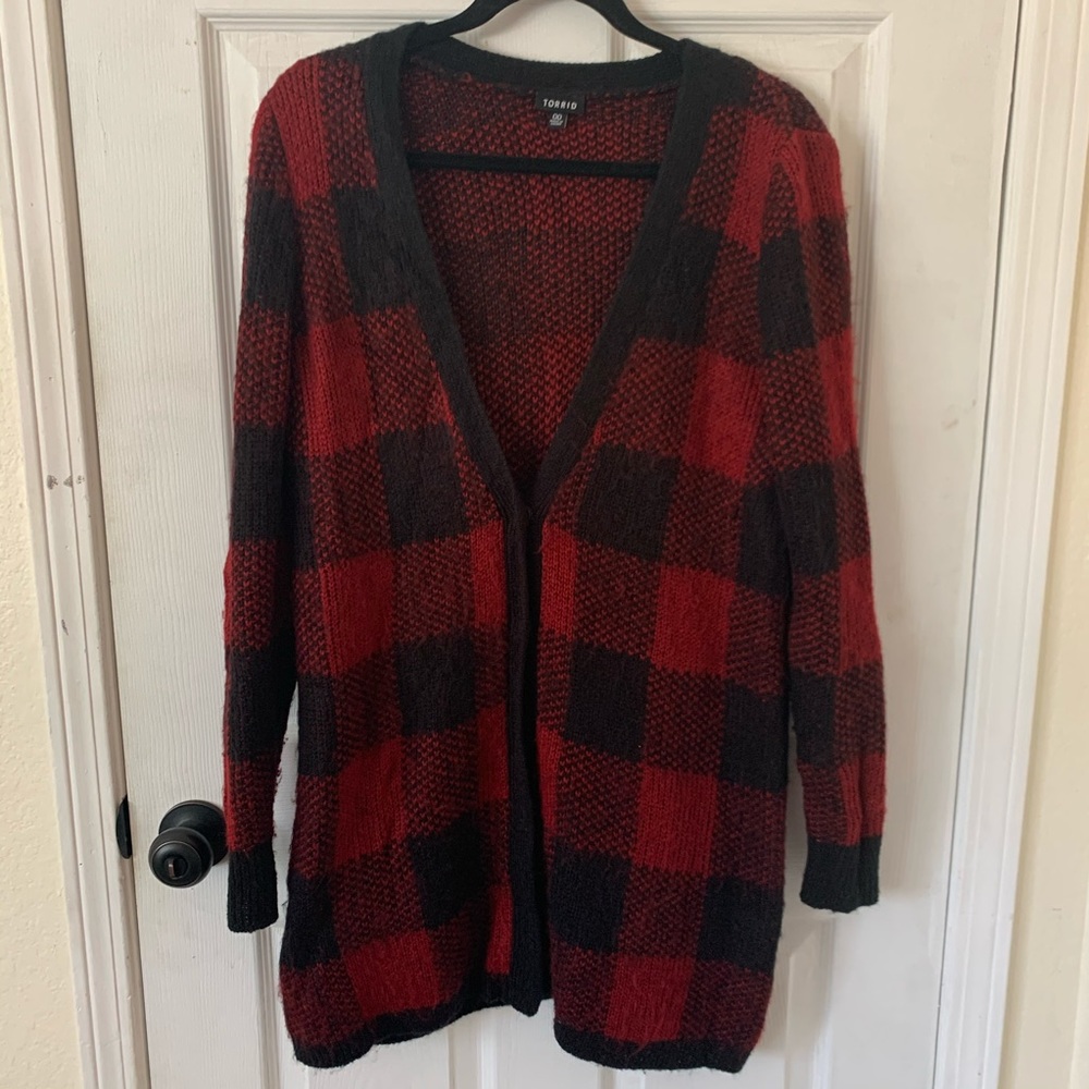 Wool Buffalo Plaid Cardigan